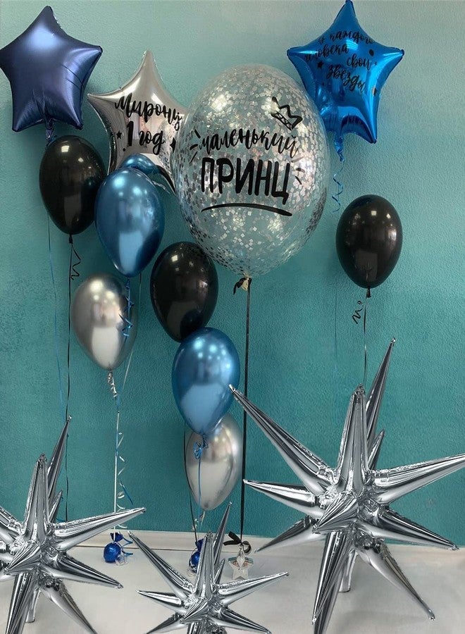 مجموعة بالونات BlingABC الفضية على شكل نجمة متفجرة، 6 قطع، مخروط من رقائق معدنية بنقاط 14، مزين بنجوم متفجرة، مناسب لأعياد الميلاد، الكريسماس، رأس السنة، حفلات الزفاف، التخرج، حفلات الذكرى السنوية، (27 و22 بوصة) - Image 5
